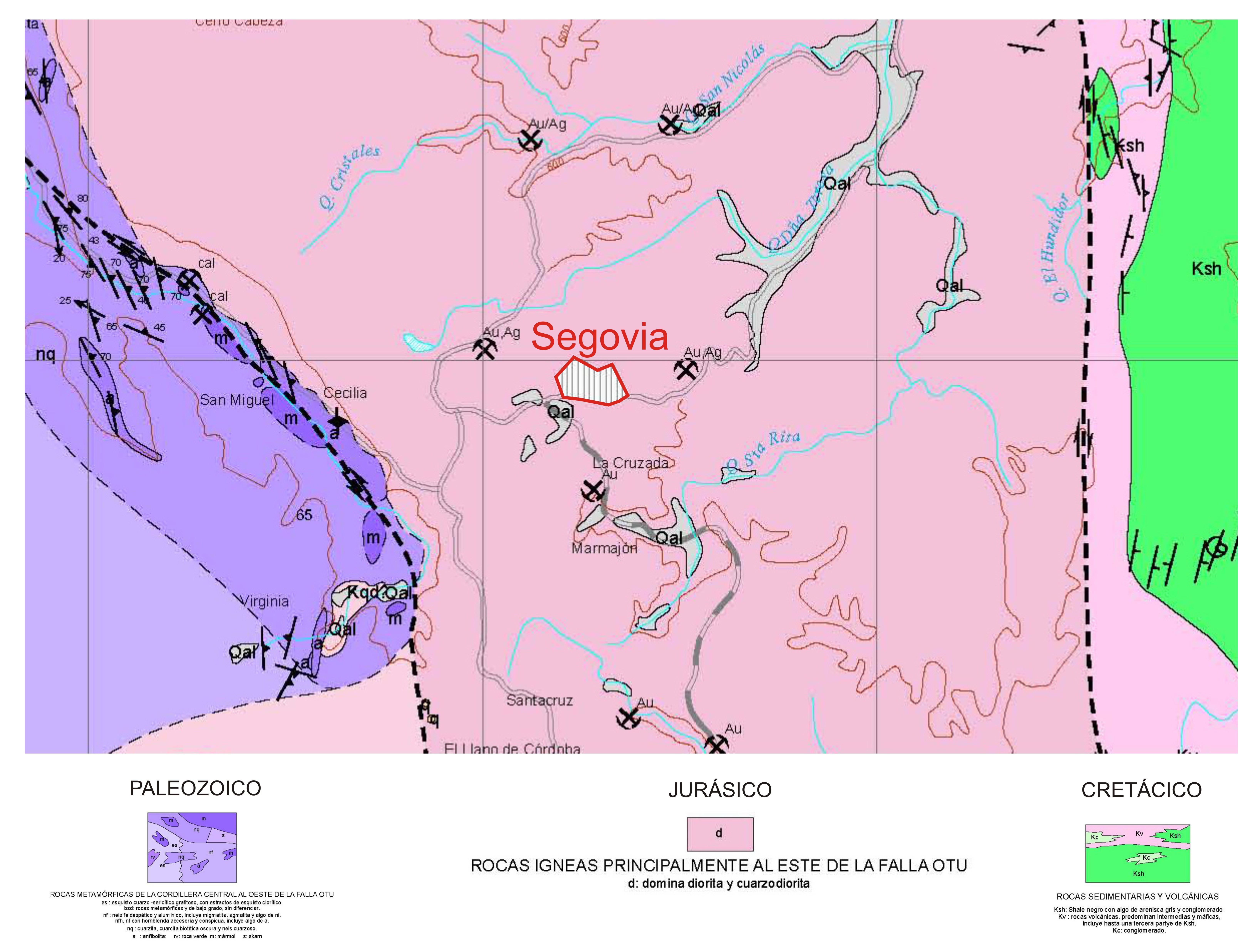 Mapa geológico de Segovia con leyenda